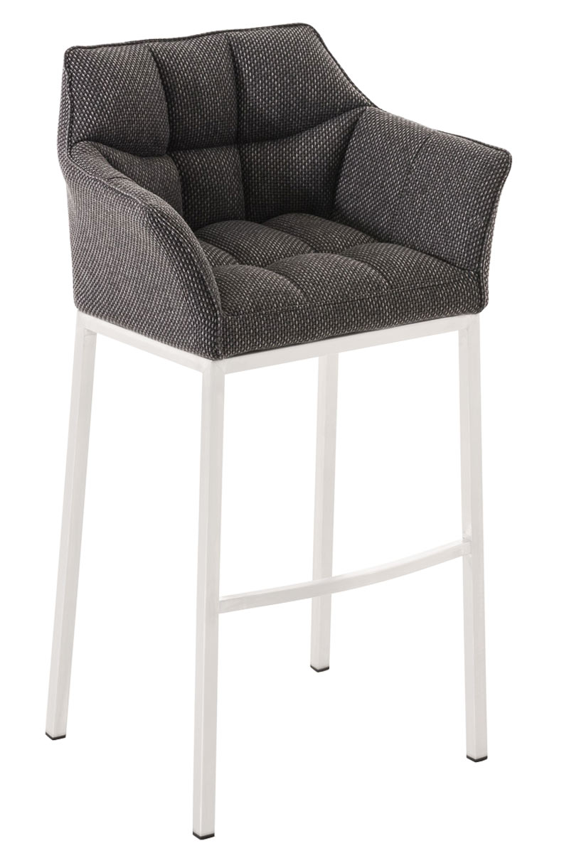 Barhocker Damaso Stoff mit 4-Fuß Gestell-titangrau-Metall matt weiß
