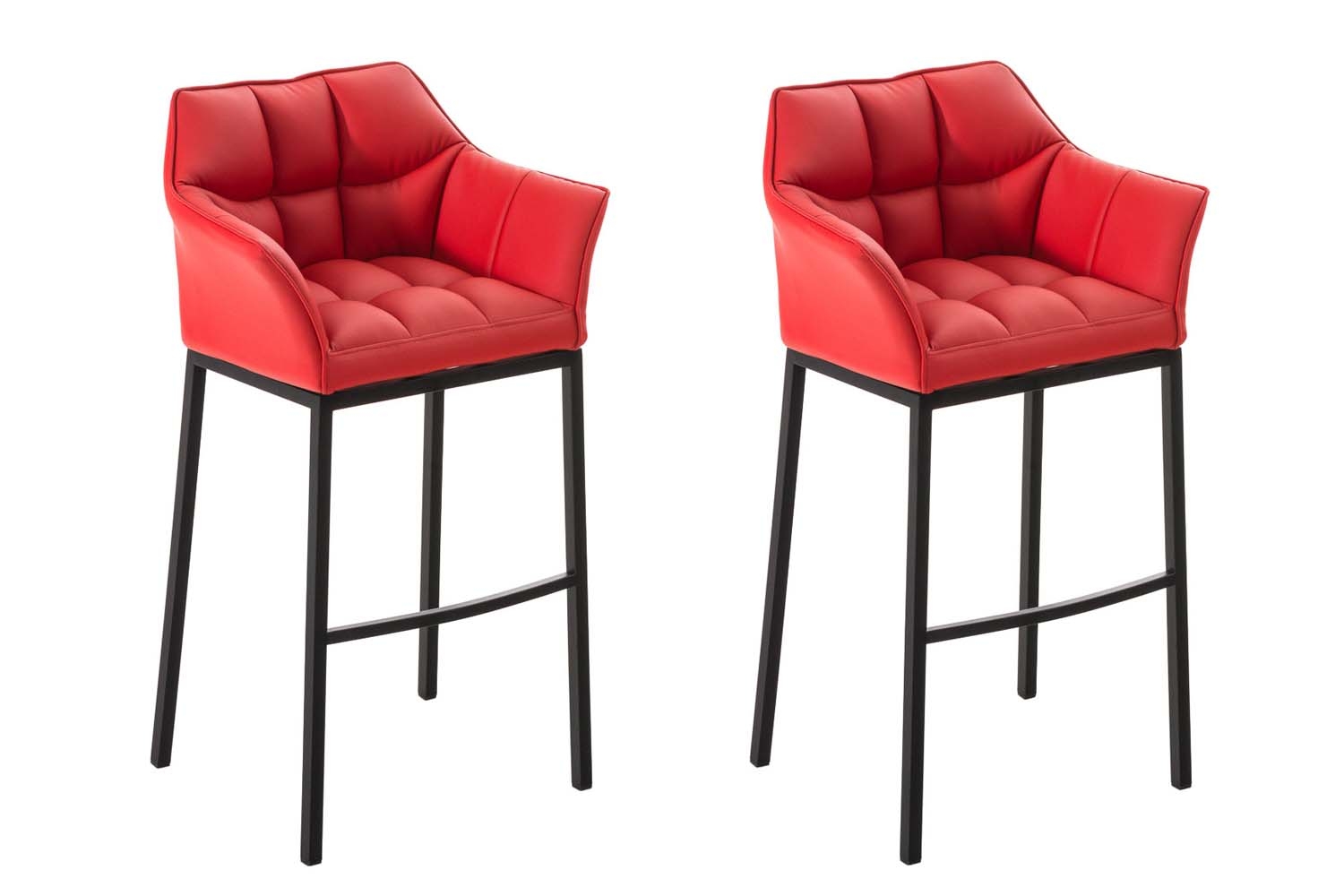 2er Set Barhocker Damaso Kunstleder mit 4-Fuß Gestell-rot-Schwarz