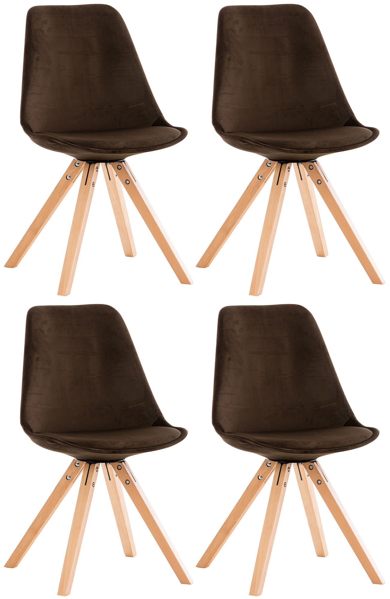 4er Set Stühle Pegleg Samt Square-braun-Natura