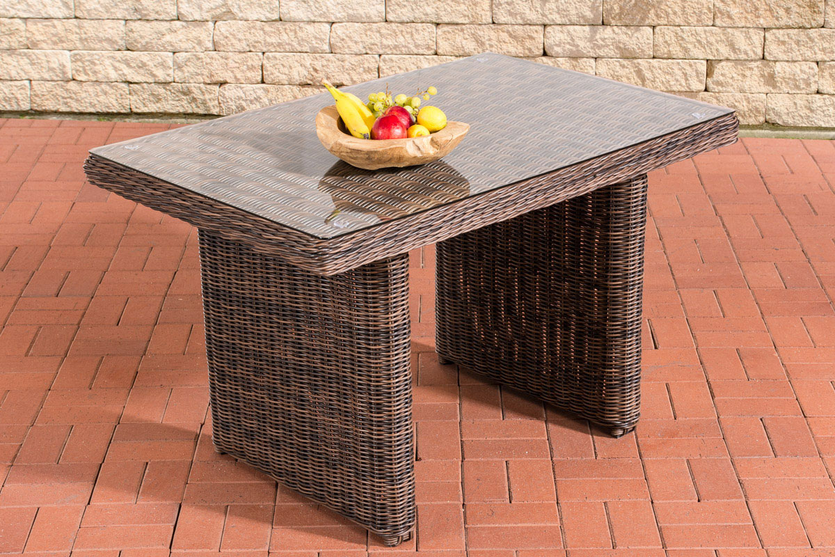 Rattan Esstisch La Gomera Klarglas 120/140/160 cm-rund/braunmeliert-120 cm