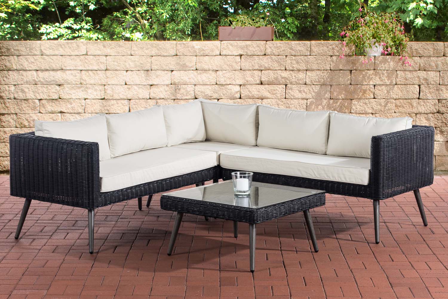 Eck-Loungeset Molde 5mm Schwarz-40 cm (Dunkelgrau)-Cremeweiß