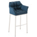 Barhocker Damaso Stoff mit 4-Fuß Gestell-blau-Metall matt weiß