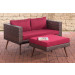 2er Sofa Molde mit Fußhocker Braun-meliert-40 cm (Dunkelbraun)-Rubinrot