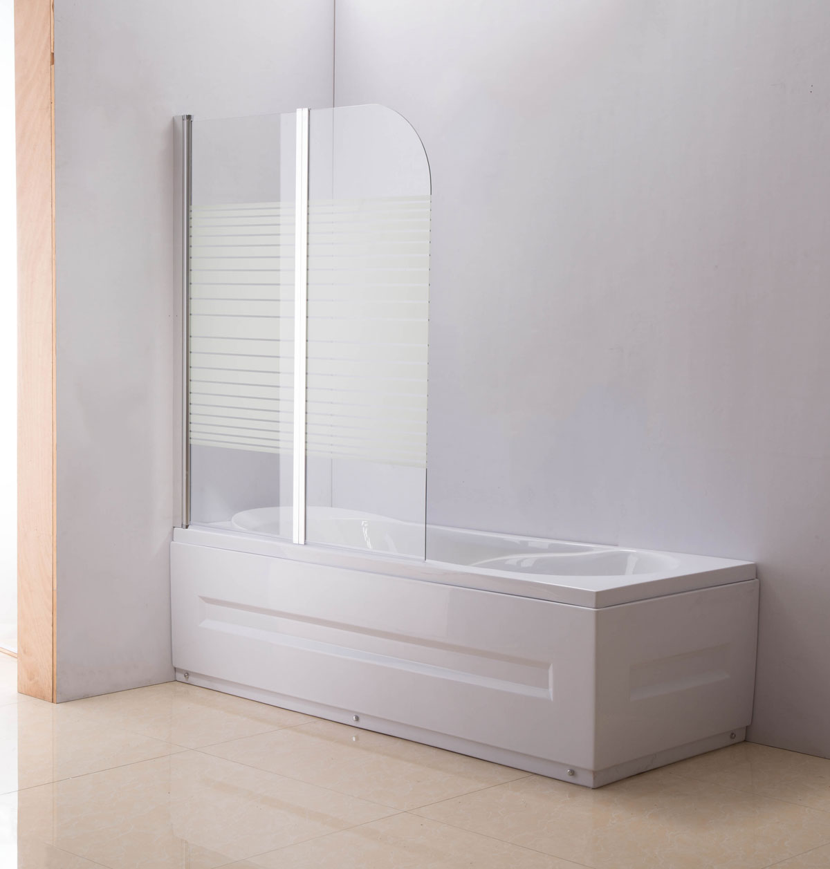 Duschabtrennung Badewanne, Links oder Rechts montierbar-klarglas/milchglas - gestreift -links